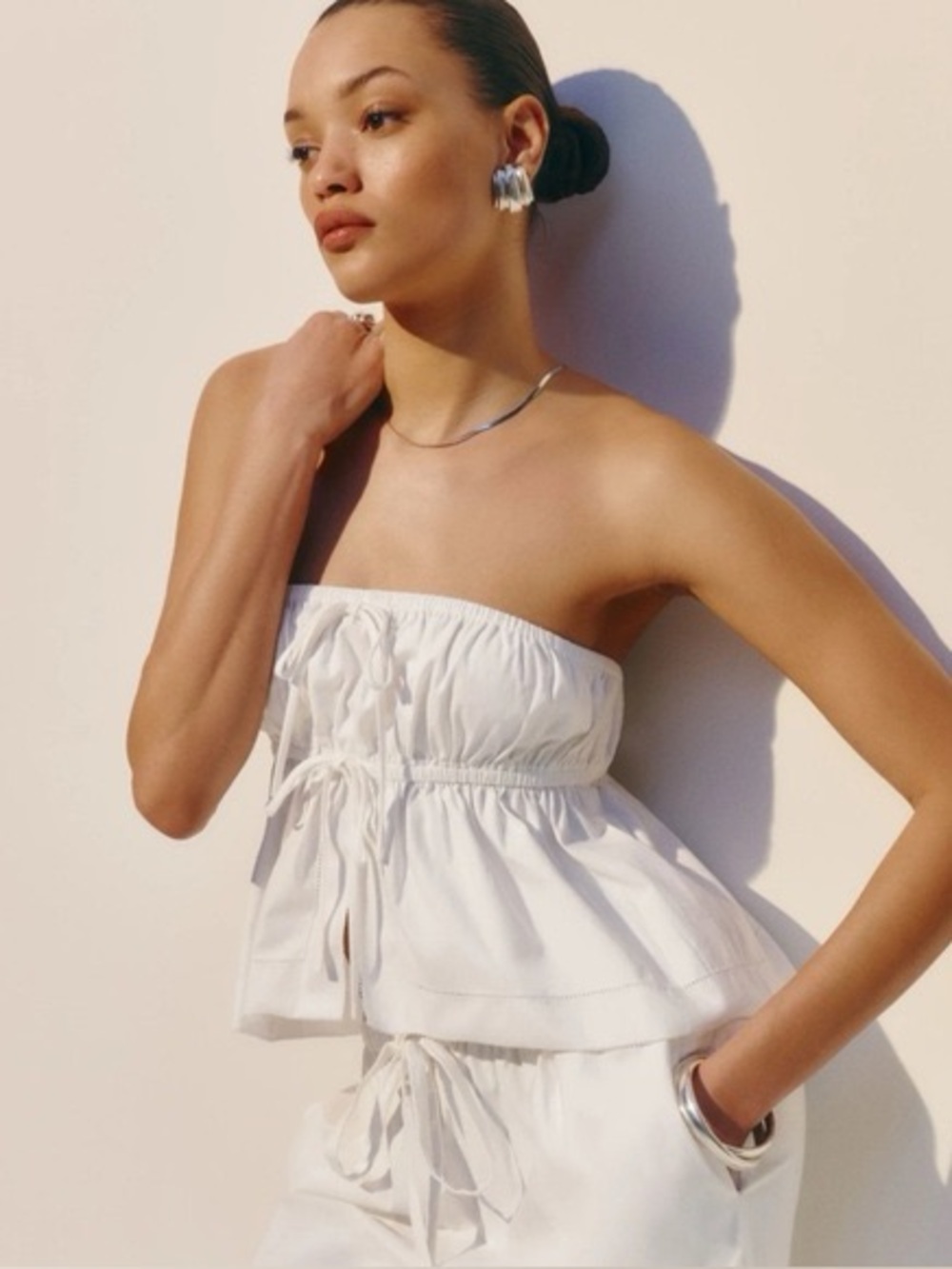 Reformation Rowen White Strapless Top Size S